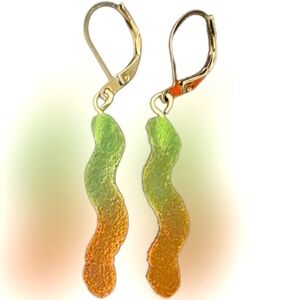 Sour Gummy Worm Earrings - Green & Orange